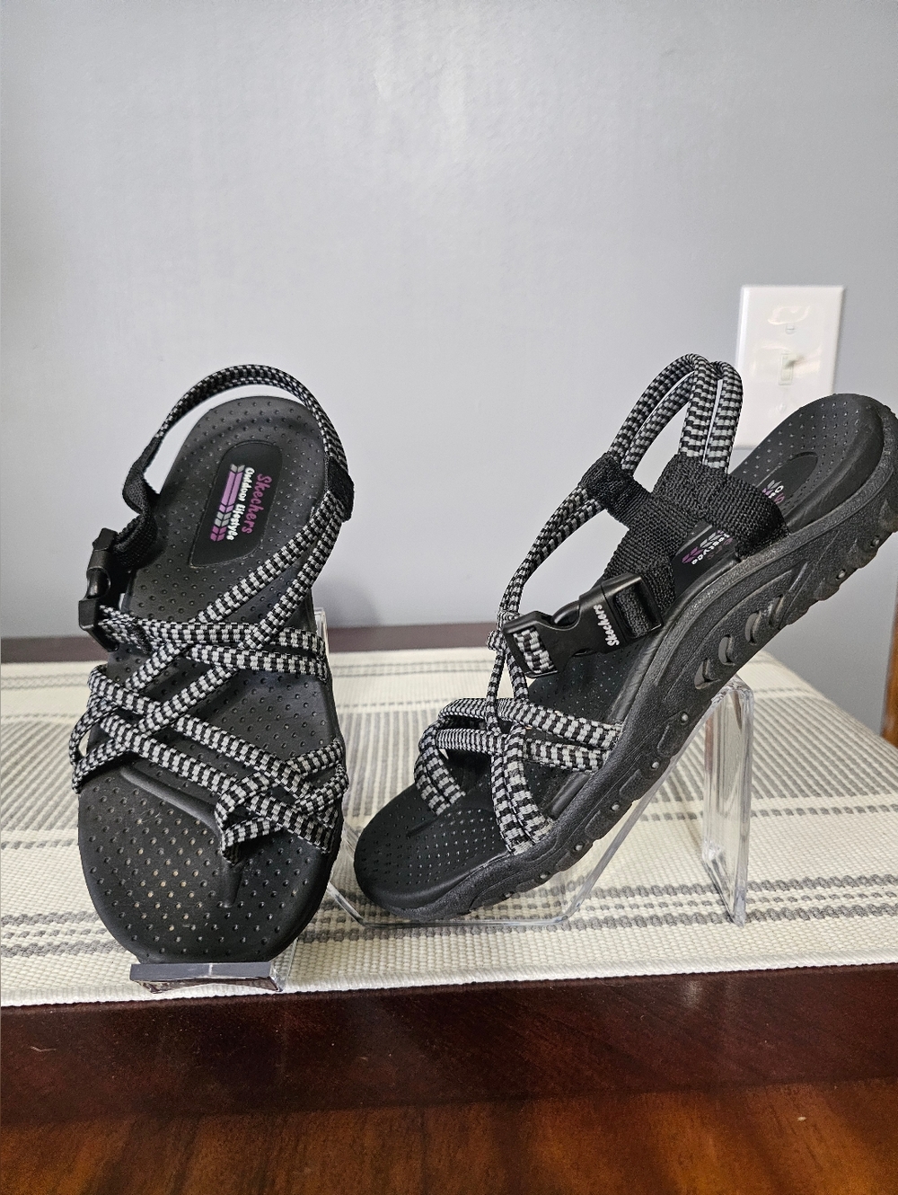 Skechers Women’s Black and White Strappy Outdoor Sandals